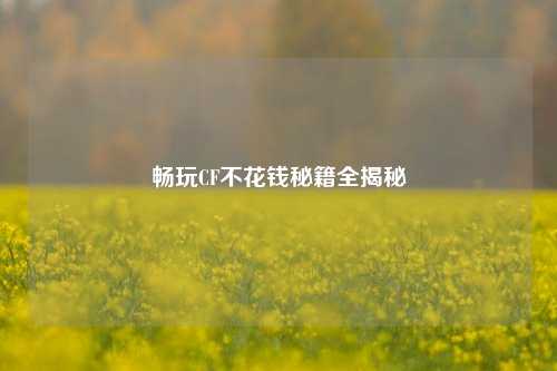 畅玩CF不花钱秘籍全揭秘