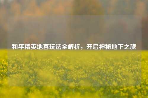 和平精英地宫玩法全解析，开启神秘地下之旅