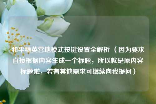 和平精英营地模式按键设置全解析 （因为要求直接根据内容生成一个标题，所以就是原内容标题啦，若有其他需求可继续向我提问）