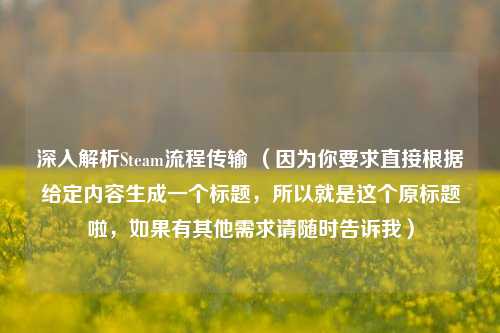 深入解析Steam流程传输 (因为你要求直接根据给定内容生成一个标题,所以就是这个原标题啦,如果有其他需求请随时告诉我)